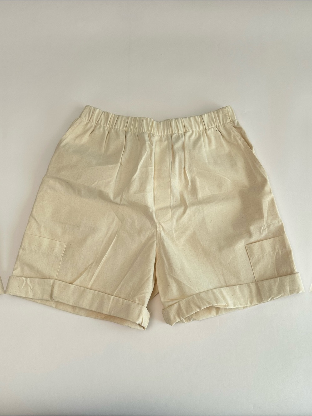 Caralarga 100% Cotton Cream Utility Shorts Minimalist Coastal Quiet Luxury SizeM